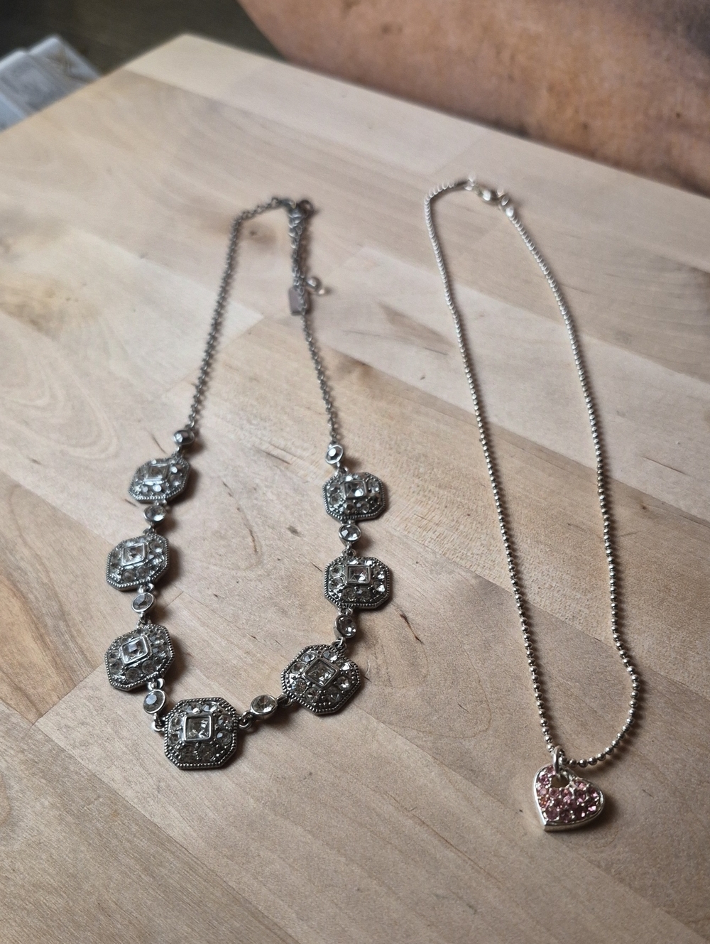 Silver-Tone Heart Pendant Necklace with Pink Crystal Accent Liz & Co